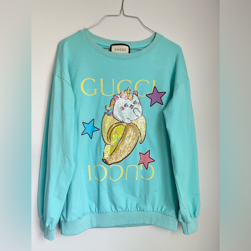 GUCCI Women's Bananya Crewneck Sweater Sequin
Embellished Cotton Blue - Picture 3 of 14